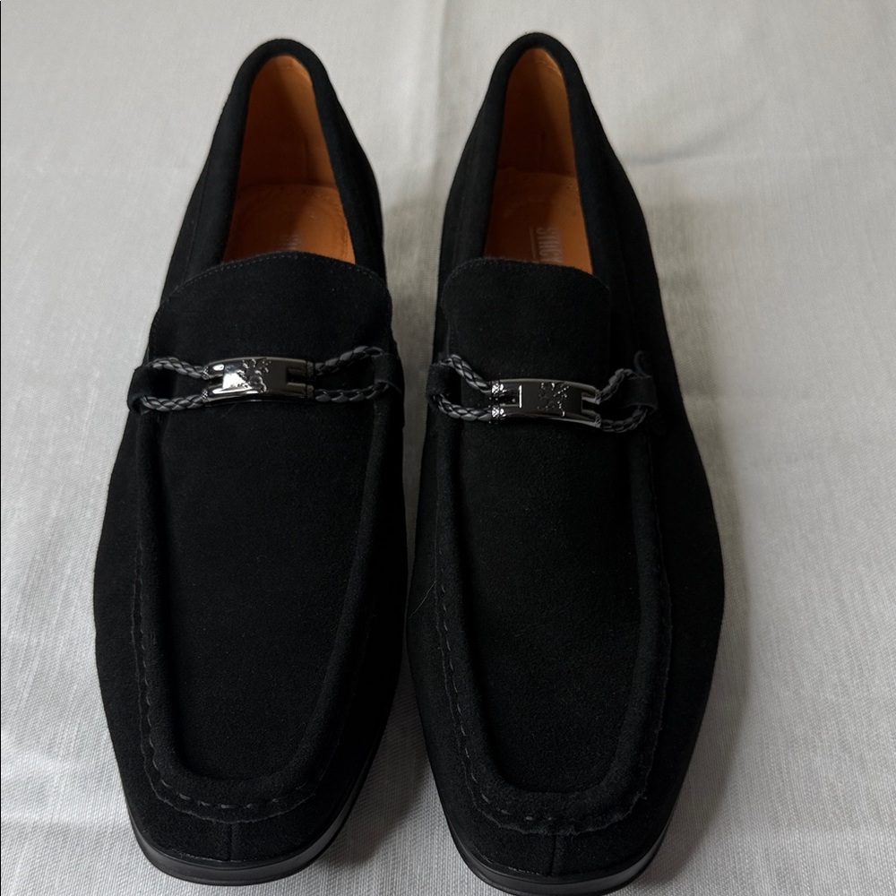 Stacy Adams Black Suede Slip-On Loafers with Braided Bit